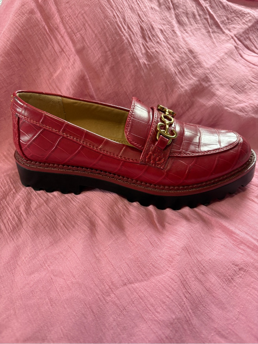 Sam Edelman CIRCUS Red Croc-Embossed Loafers with Gold Hardware. 
Brand New Cond